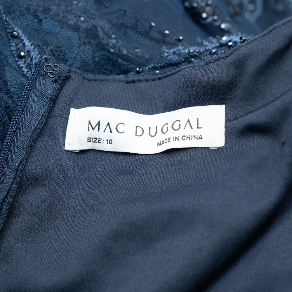 Mac Duggal Navy Embellished Evening Gown